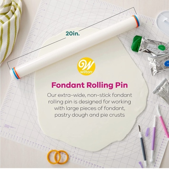 Wilton Large Fondant Rolling Pin with Guide Rings, 20-Inch NWT - Picture 2 of 9